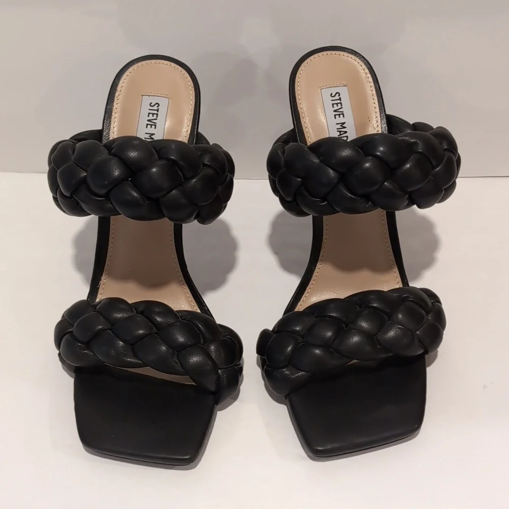 Steve Madden Black Braided Heeled Sandals Keeley Size 9 - Picture 2 of 10